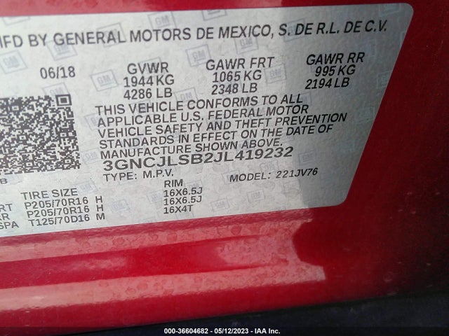 Chevrolet Trax Lt 2018 3GNCJLSB2JL419232 Image 11