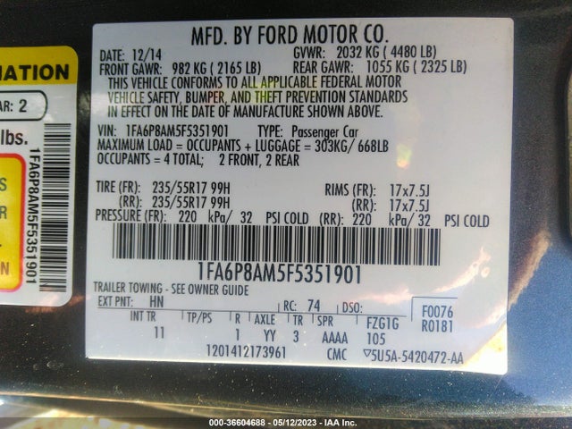 2015 Ford Fastback, VIN: 1FA6P8AM5F5351901