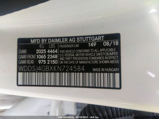 WDDSJ4GBXKN724584 Mercedes-Benz Cla Cla 250