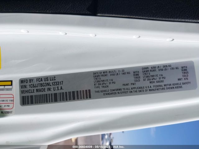 1C6JJTBG3NL123317 Jeep Gladiator Rubicon