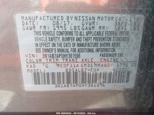 Nissan SENTRA S 2017 3N1AB7AP0HY381596 Image 10
