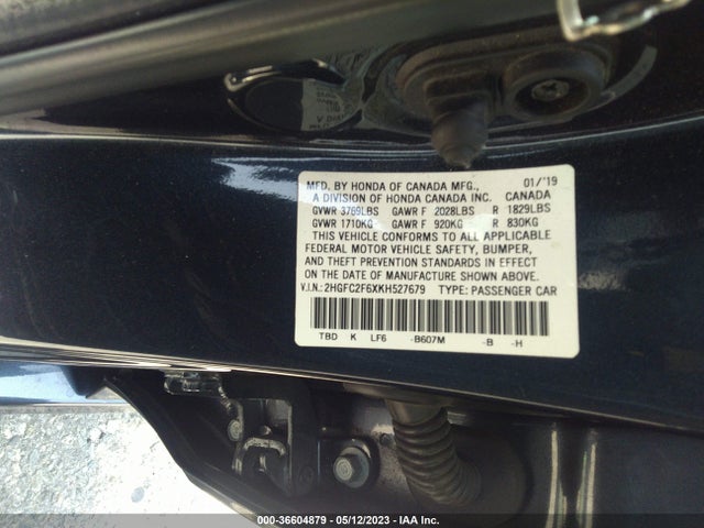 Honda Civic Sedan Lx 2019 2HGFC2F6XKH527679 Image 9