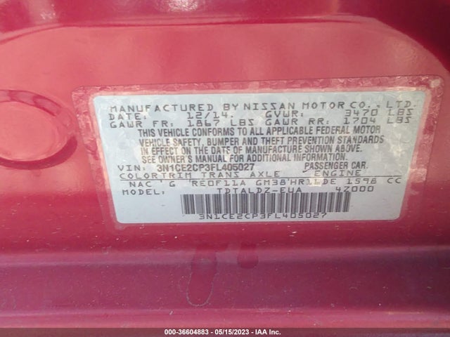 2015 NISSAN VERSA NOTE S/S PLUS/SV/SR/SL VIN: 3N1CE2CP3FL405027
