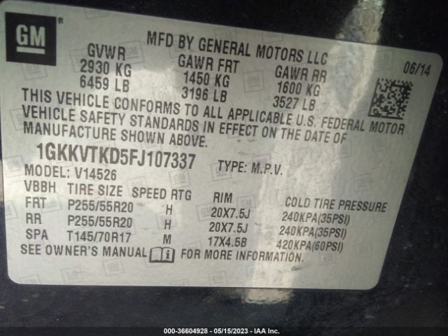 1GKKVTKD5FJ107337 GMC Acadia Denali