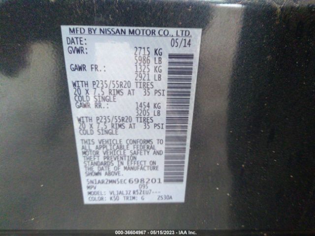 5N1AR2MN5EC698201 Nissan Pathfinder Platinum