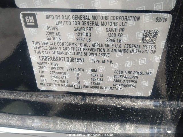 2020 BUICK ENVISION PREFERRED VIN: LRBFXBSA7LD081551