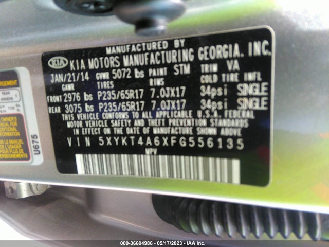 KIA SORENTO LX 2015 5XYKT4A6XFG556135 Image 9