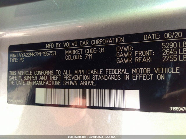 2021 Volvo S90, VIN: LVYA22MK7MP195753