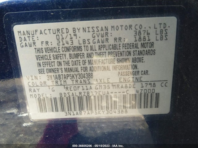 Nissan SENTRA SR 2019 3N1AB7AP5KY304388 Image 9