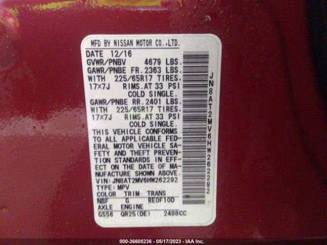JN8AT2MV6HW262292 Nissan ROGUE S