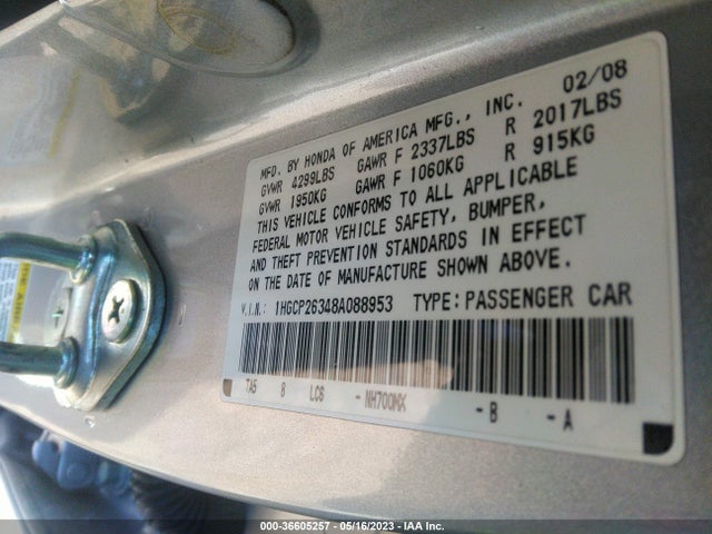 2008 HONDA ACCORD SDN LX VIN: 1HGCP26348A088953