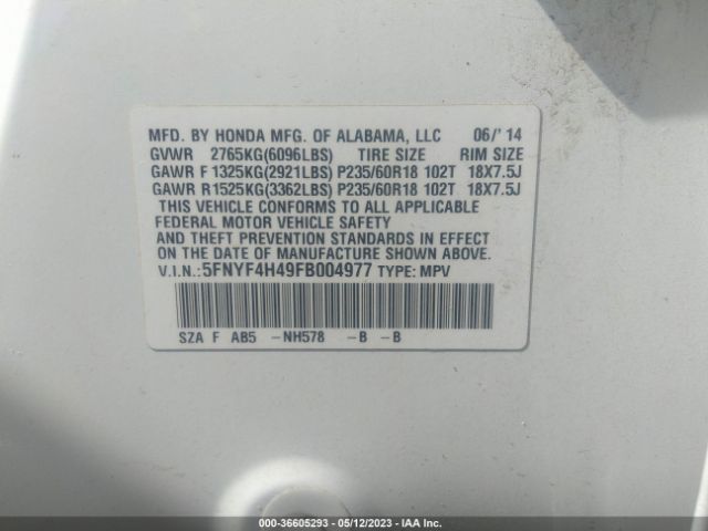 5FNYF4H49FB004977 Honda Pilot Ex