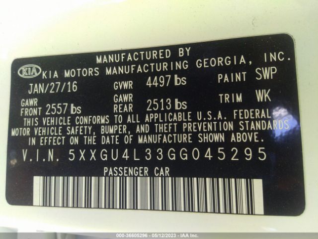 5XXGU4L33GG045295 KIA OPTIMA EX