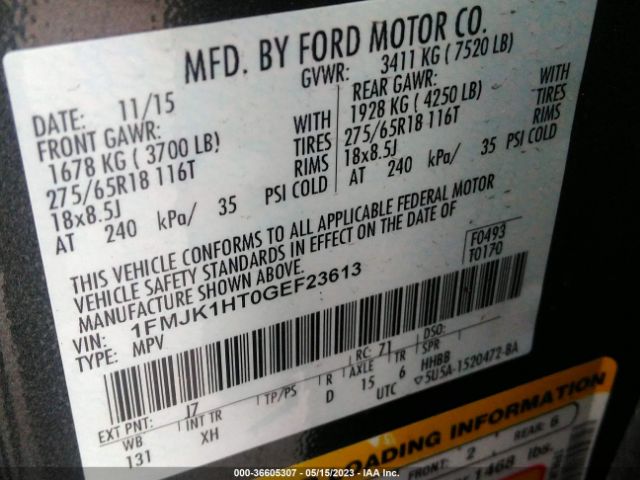 1FMJK1HT0GEF23613 Ford Expedition El Xlt/king Ranch