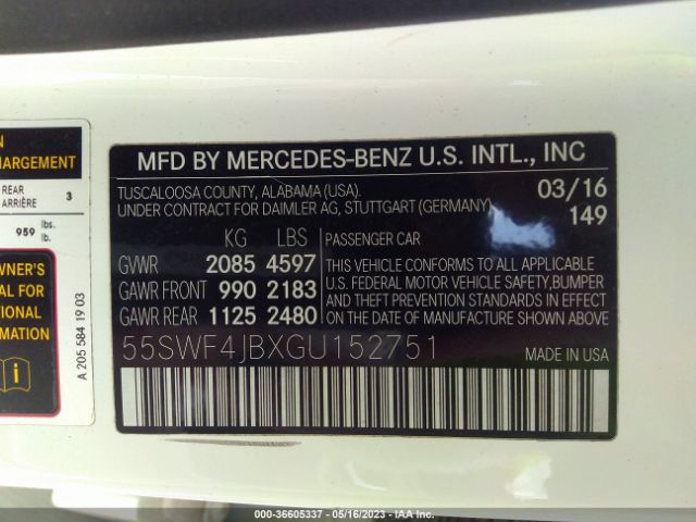 55SWF4JBXGU152751 Mercedes-Benz C-class C 300