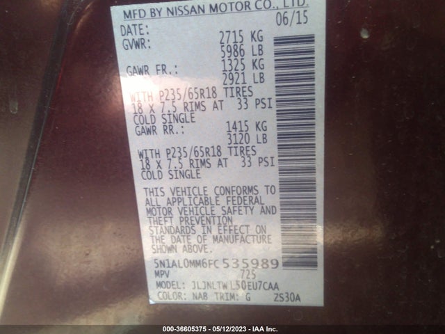 5N1AL0MM6FC535989 Infiniti QX60