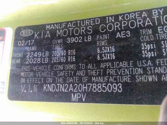KNDJN2A20H7885093 KIA Soul Base
