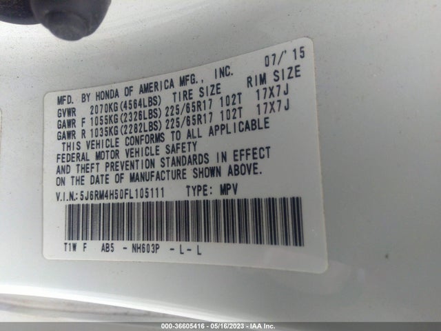 Honda CR-V EX 2015 5J6RM4H50FL105111 Image 9