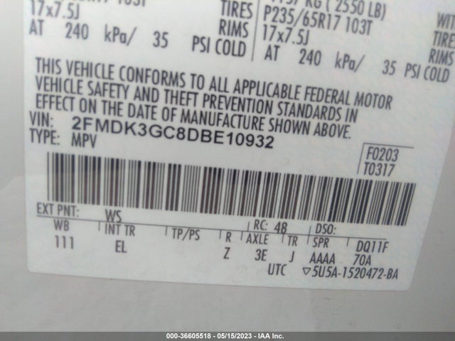 2013 FORD EDGE SE VIN: 2FMDK3GC8DBE10932
