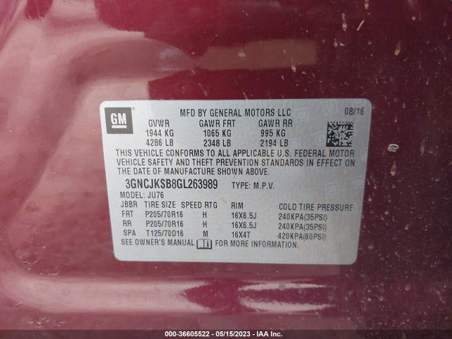 Chevrolet TRAX LS 2016 3GNCJKSB8GL263989 Image 10