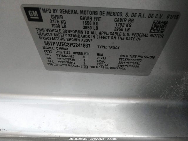 2015 GMC SIERRA 1500 SLE VIN: 3GTP1UEC3FG241867