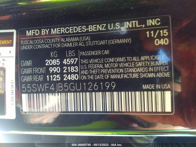 55SWF4JB5GU126199 Mercedes-Benz C-class C 300