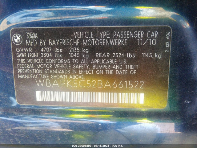 2011 BMW 3 SERIES 328I XDRIVE VIN: WBAPK5C52BA661522