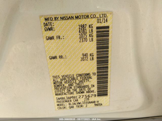 1N4BL3AP9EC275679 Nissan Altima 3.5 Sl