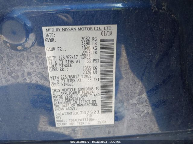 5N1AT2MT3JC747521 Nissan ROGUE S