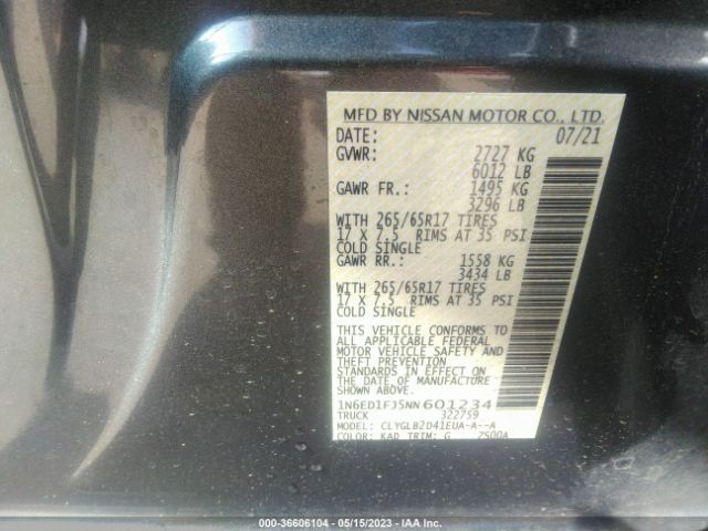 1N6ED1FJ5NN601234 Nissan Frontier Sv