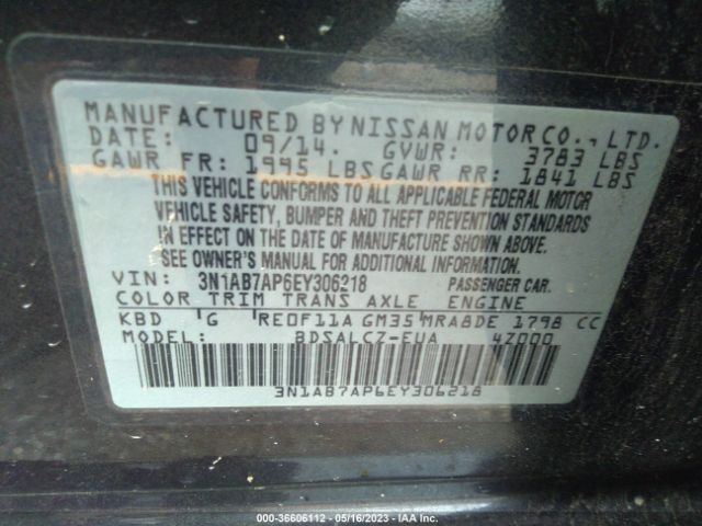 3N1AB7AP6EY306218 Nissan SENTRA S