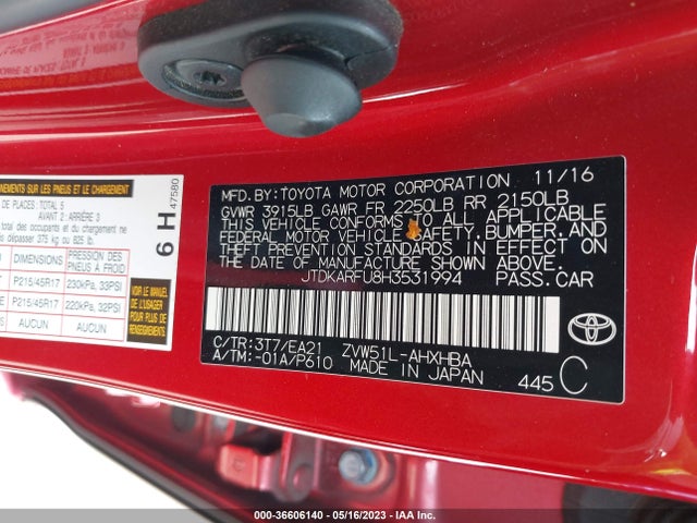 Toyota Prius Two/two Eco/three 2017 JTDKARFU8H3531994 Image 11
