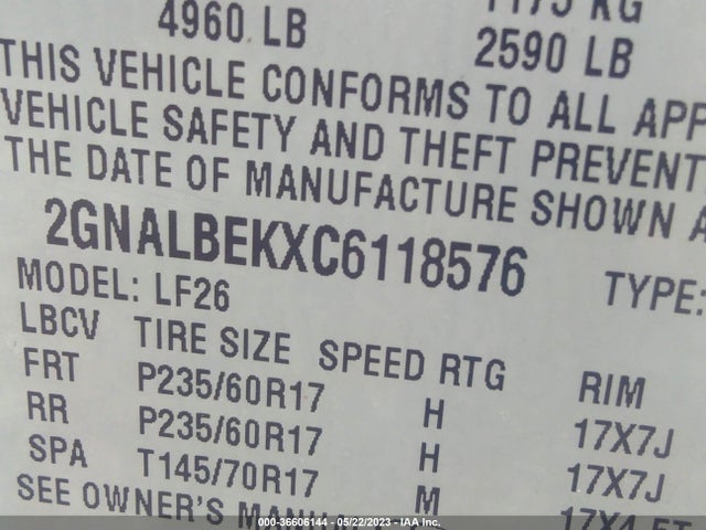 2012 CHEVROLET EQUINOX LS VIN: 2GNALBEKXC6118576