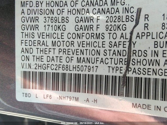 Honda Civic Sedan Lx 2020 2HGFC2F68LH507917 Image 11