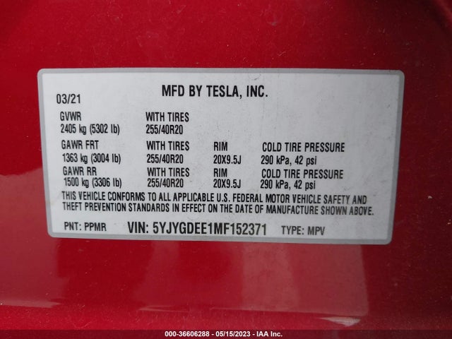 5YJYGDEE1MF152371 Tesla Model Y Long Range