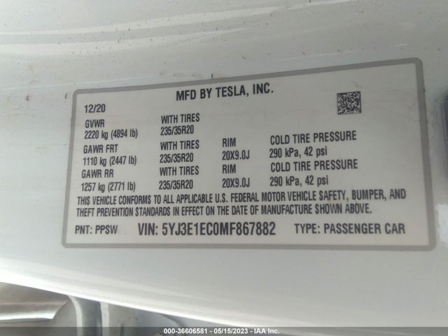 Tesla Model 3 Performance 2021 5YJ3E1EC0MF867882 Image 10
