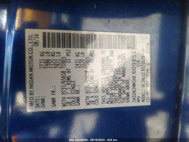 5N1DR2MM5HC609851 Nissan Pathfinder Sl