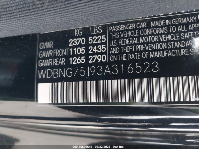2003 MERCEDES-BENZ S-CLASS 5.0L VIN: WDBNG75J93A316523