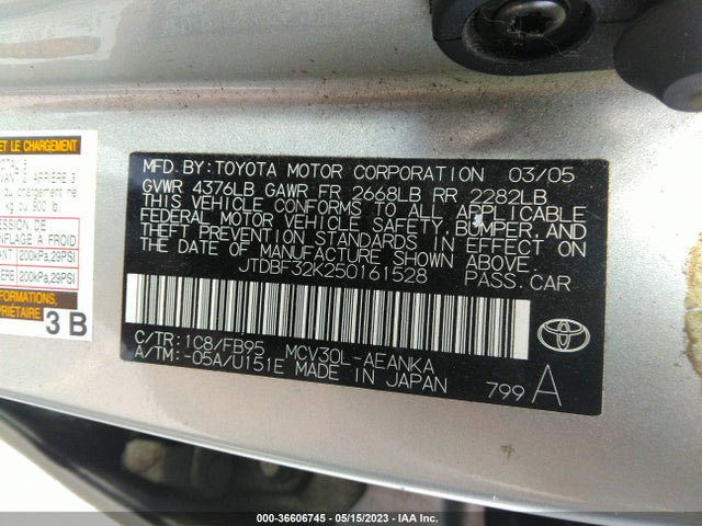2005 TOYOTA CAMRY LE/XLE VIN: JTDBF32K250161528