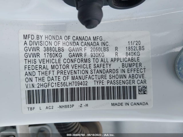 Honda CIVIC SI SEDAN 2020 2HGFC1E56LH709402 Image 10