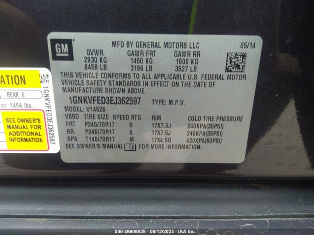 Chevrolet Traverse Ls 2014 1GNKVFED3EJ362597 Image 10