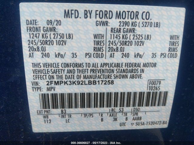 2FMPK3K92LBB17258 Ford Edge Titanium