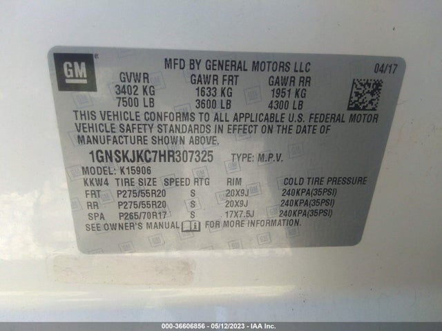 Chevrolet Suburban Premier 2017 1GNSKJKC7HR307325 Image 9
