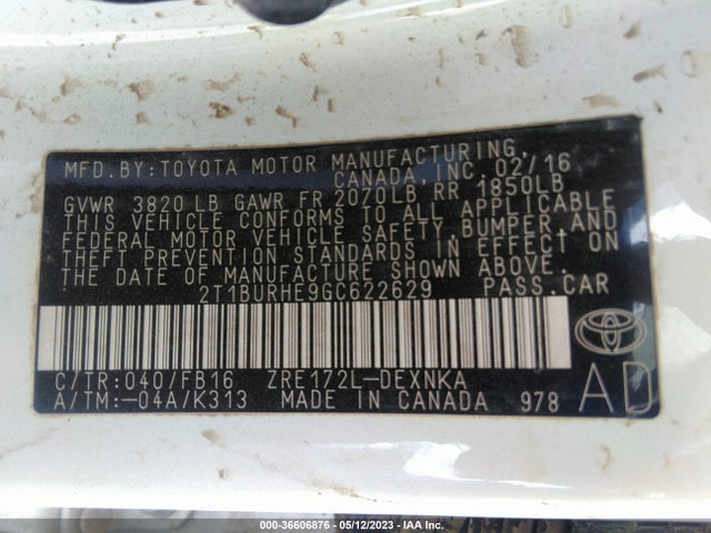 Toyota Corolla L/le/s/s Plus/le Plus 2016 2T1BURHE9GC622629 Image 9