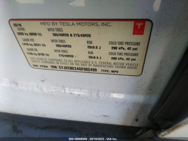 5YJXCBE24GF002499 Tesla Model X 70d/90d/75d/60d/p100d