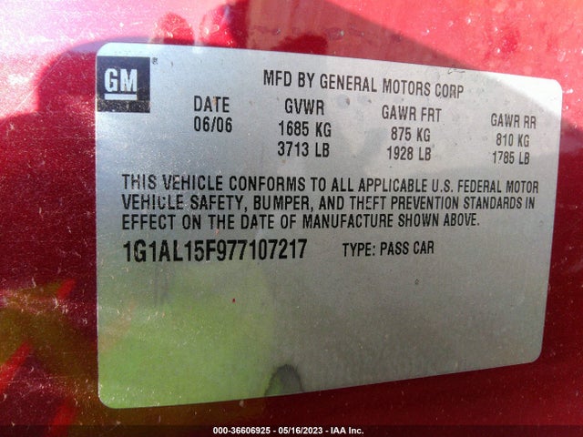 2007 CHEVROLET COBALT LT VIN: 1G1AL15F977107217