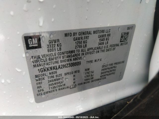 1GKKNKLA2HZ308809 GMC ACADIA SLE