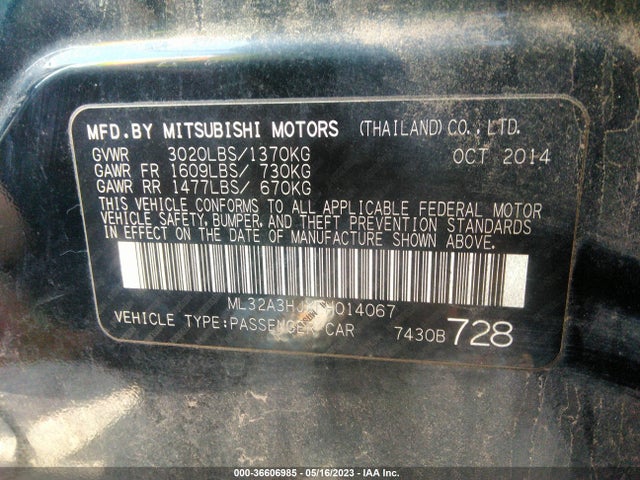 ML32A3HJXFH014067 Mitsubishi MIRAGE DE