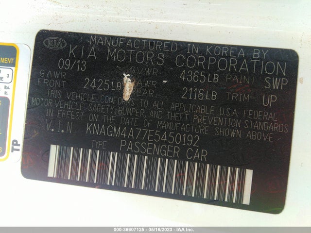 KIA Optima Lx 2014 KNAGM4A77E5450192 Image 9