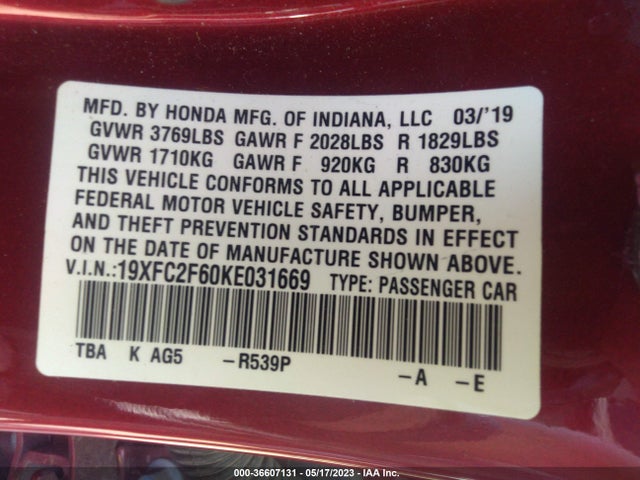 Honda Civic Sedan Lx 2019 19XFC2F60KE031669 Image 9